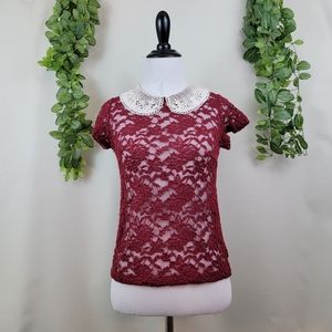 Iris Basic Lace Crochet Peter Pan Collar Top